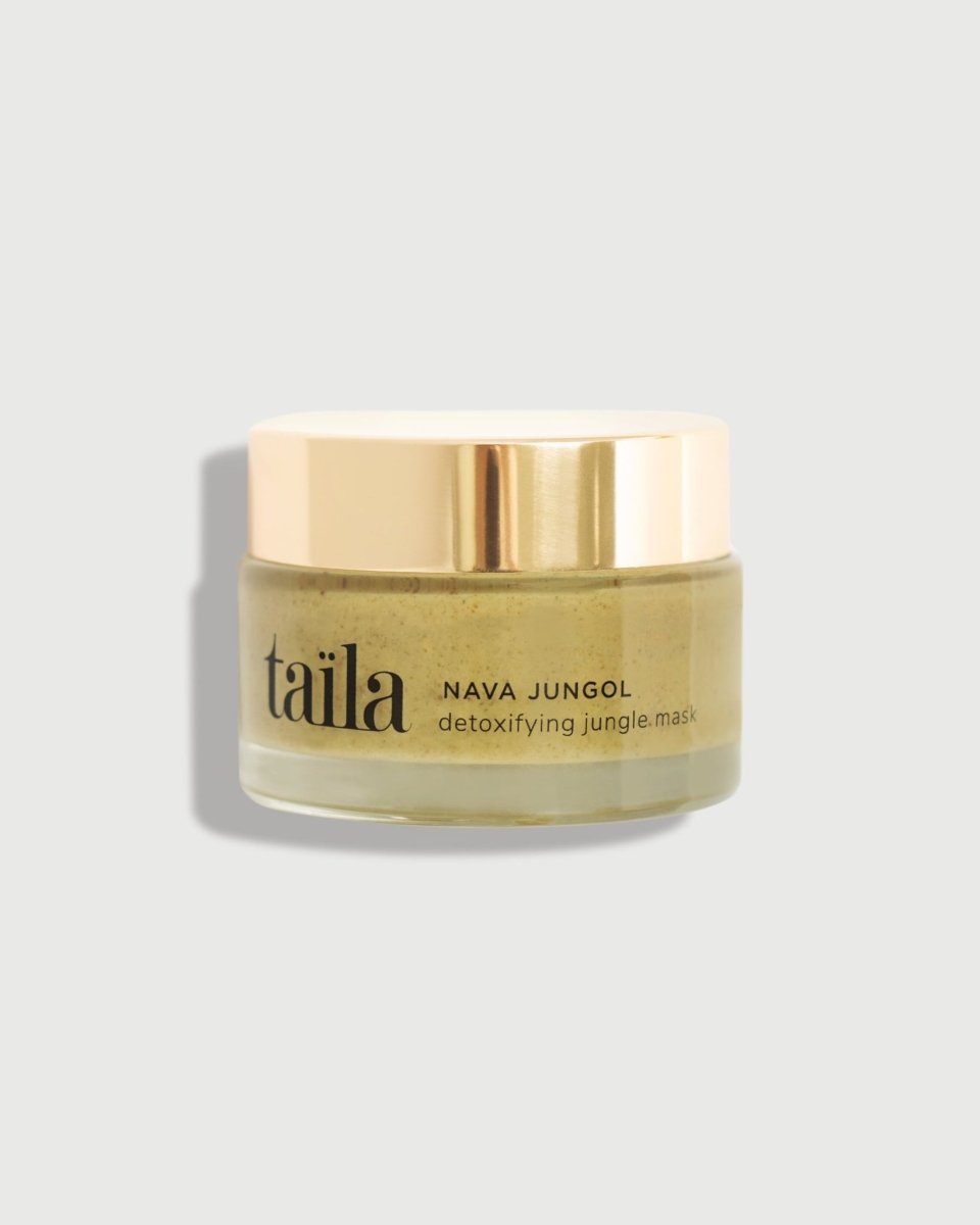 The taïla NAVA JUNGOL Detoxifying Jungle Face Mask jar, displayed on a clean white background for an Ayurvedic treatment.