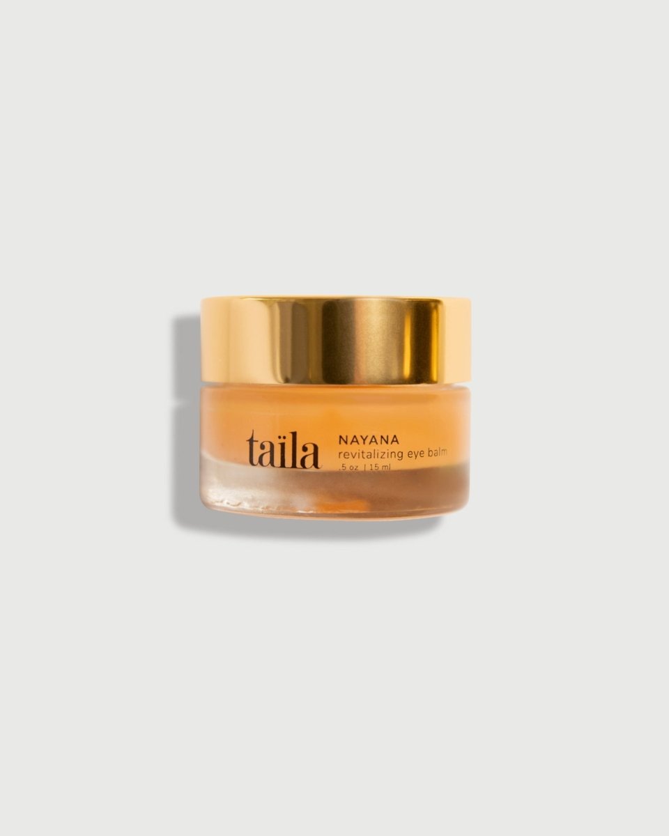 The taïla NAYANA Revitalizing Eye Balm jar, displayed on a clean white background for an Ayurvedic eye treatment ritual.