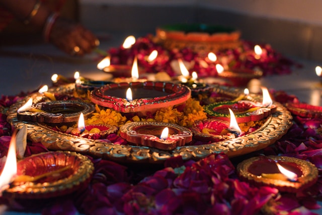 diyas lined up for Diwali celebration the festival of lights