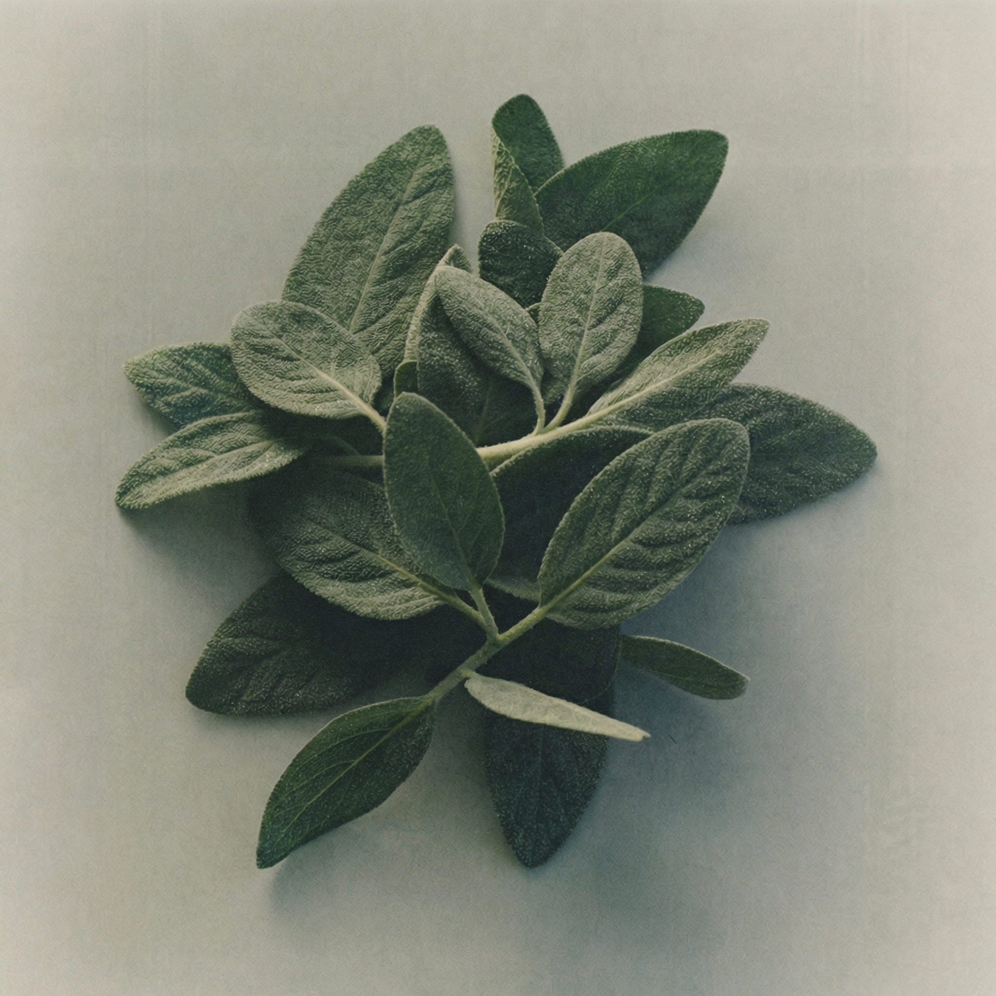 Fresh sage leaves, a botanical skincare ingredient known for helping balance excess oil and support a clear, healthy-looking complexion.