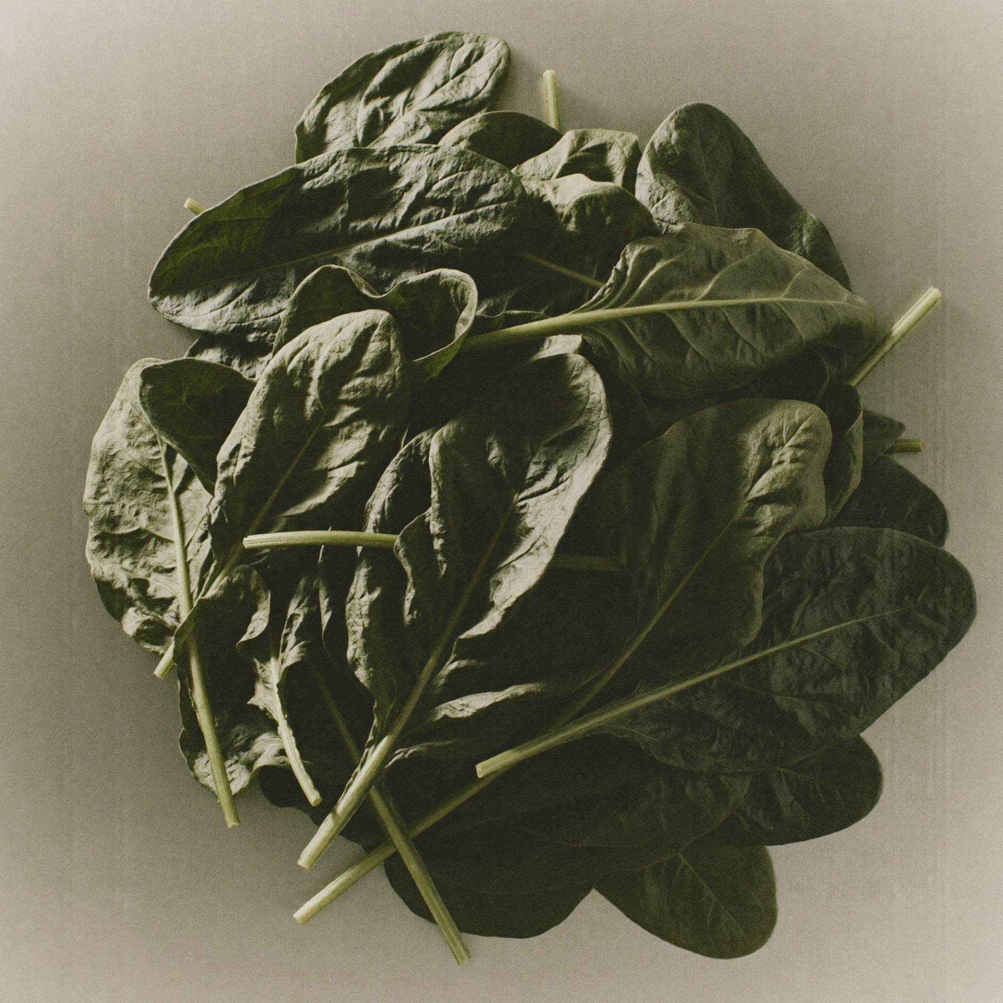 Fresh spinach leaves, a nutrient-dense botanical ingredient rich in antioxidants that help support healthy-looking, radiant skin.