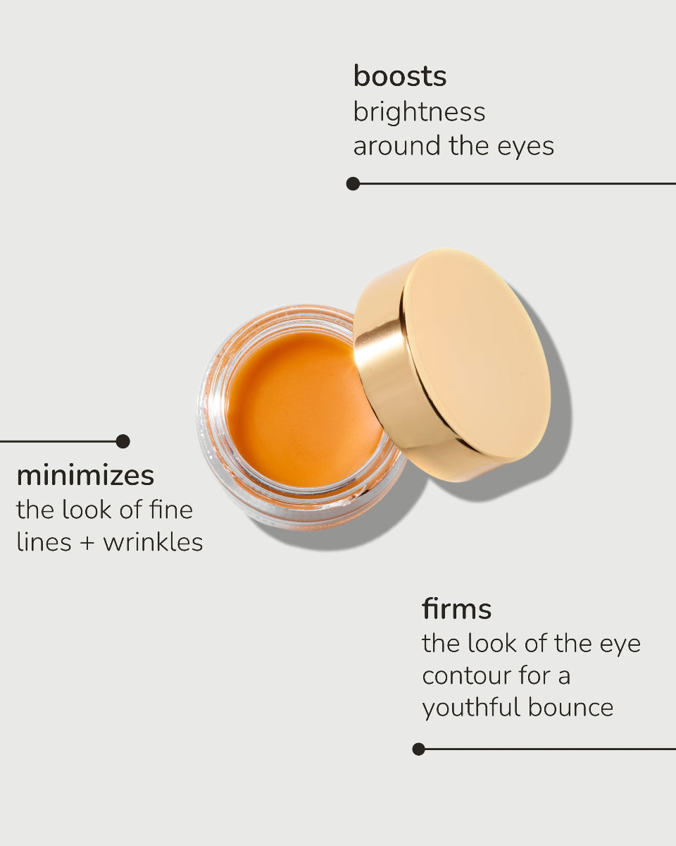NAYANA revitalizing eye balm by taïla, showing three benefits of this Ayurvedic dark circle and anti-aging eye treatment.